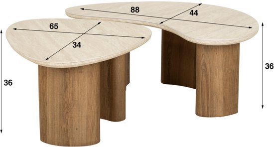 Table basse en céramique travertin lot de 2 bois de manguier biologique