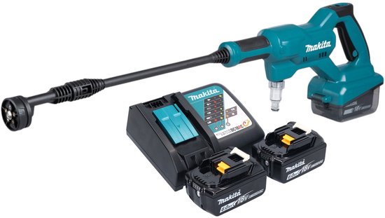 Makita DHW 180 Z accudrukreiniger 18V 24 bar snoerloos + 2x 6.0Ah accu, 6m slang, vario sproeier