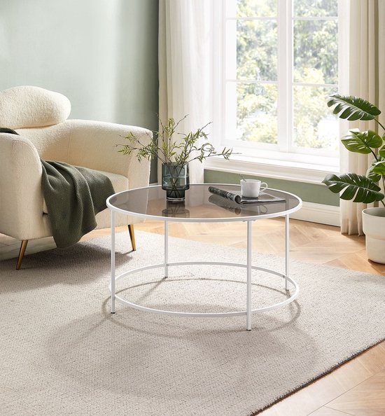 Ronde salontafel - Glazen salontafel van gehard glas - Stalen frame ...