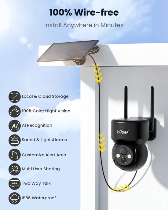 ieGeek Draadloze wifi-bewakingscamera voor buiten - 2K 360° PTZ zonnecamera en batterijen - nachtzicht - kleur - menselijke detectie - buitencamera - bidirectionele audio van Merkloos — afbeelding 3