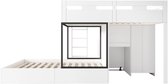 Gotagee Stapelbed 90x200 cm met uitschuifbaar bureau en kledingkast, multifunctioneel kinderbed, met lades planken ladders, zonder matras, wit