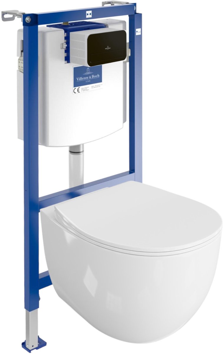 Villeroy&Boch Inbouwreservoir Complete Toiletset ViConnect H112 - Inbouw WC Hangtoilet Wandcloset MONDO - Bedieningsplaat Zwart - Voorwandelement voor toilet - Installatiesysteem