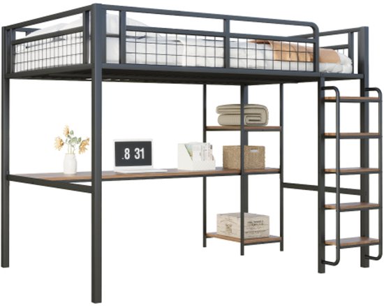 Lit Mezzanine Enfant/adolescent En Métal - 140x200 Cm - Avec Bureau, échelle Rangement Et Penderie - Blanc, Charge 150 Kg - Pour Chambre Optimisée - 12