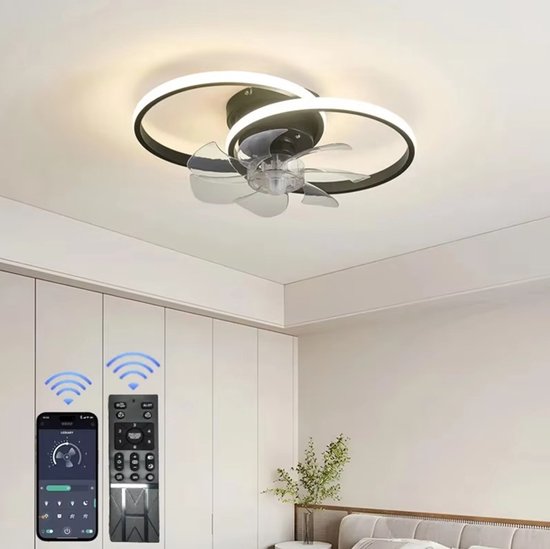 Plafondventilator Sofia Met Verlichting - 50cm - 3 Snelheden Afstandsbediening Zwart