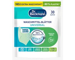LET OP!!!! INHOUD 30 STUKS / Dr. Beckmann Wasmiddeldoekjes UNIVERSAL / Wasmiddelstrips 30 STUKS / Dr. Beckmann / Witte Was / Magic Leaves Universeel / Vegan- geen conserveringsmiddel-80% minder plastik