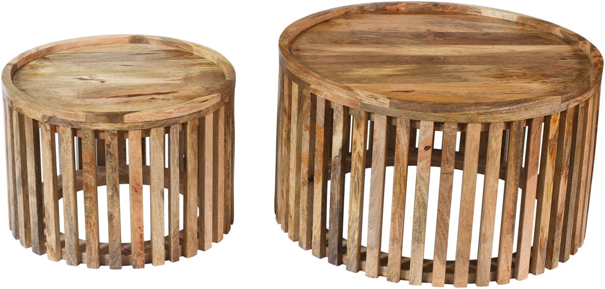 Koloniaal Teakhuis-salontafel-set 2voudig Tweak-Mangohout-rond-massief-top kwaliteit
