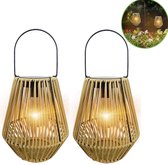 Bol.com Solar Tuinverlichting - Tafel Buitenlamp (set van 2 stuks) - Rotan bamboe - Lantaarn - Buitenverlichting - tafellampen v... aanbieding