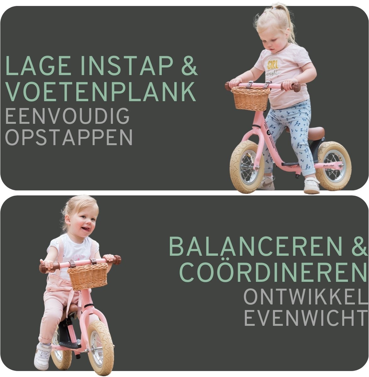 Bandits & Angels Metalen Loopfiets Met Mandje Starter Retro Roze met Voetenplank vanaf 2 Jaar thumbnail 2