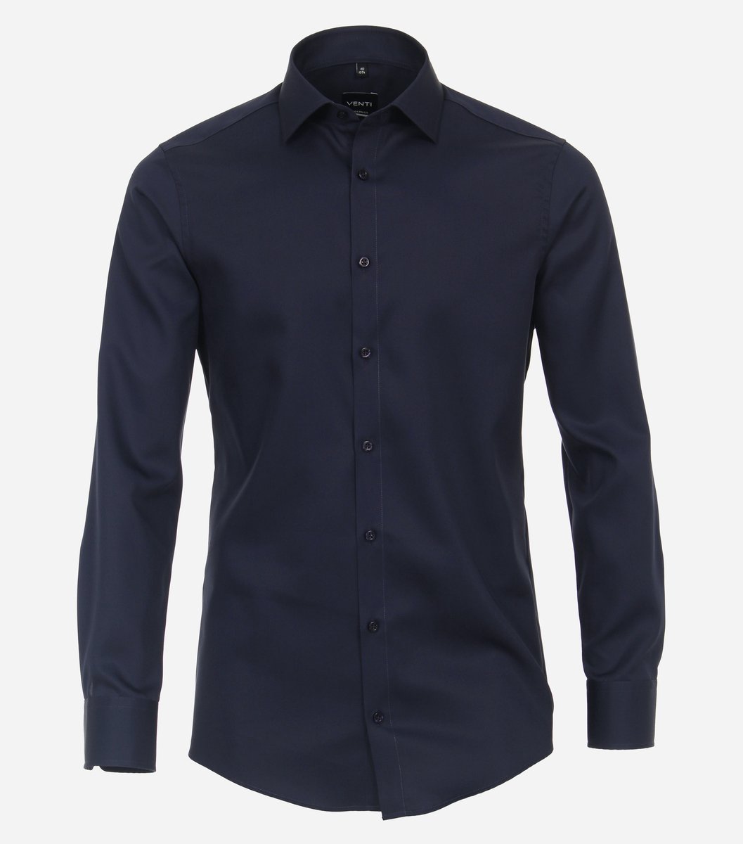 VENTI modern fit overhemd - mouwlengte 7 - twill - blauw - Strijkvriendelijk - Boordmaat: 42