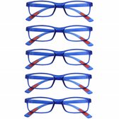 Lunettes de lecture Amazotti Milano +1,75 – Lunettes de lecture correctrices – Femme et Homme – Plastique – Blauw – Set de 5
