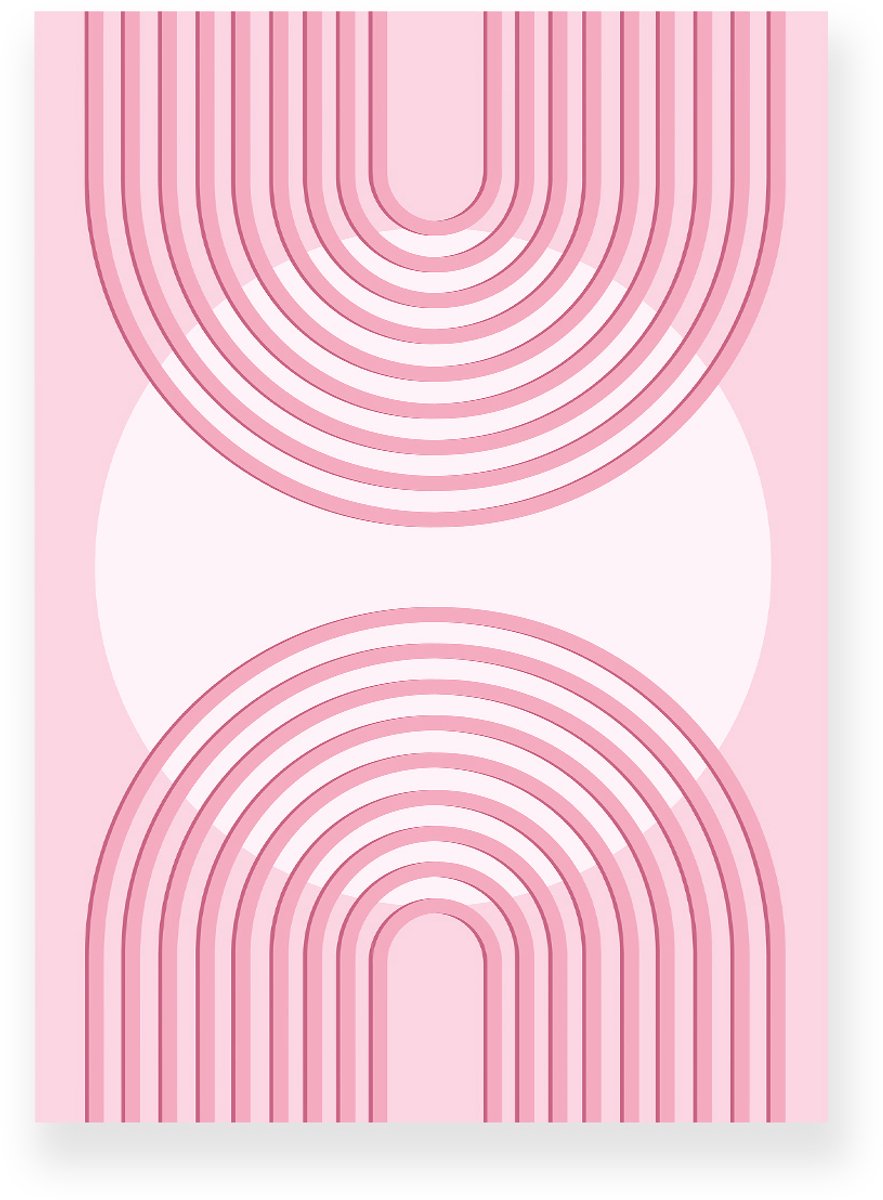 Yisual Poster 50x70 cm - Halve Bogen - Cirkel - Roze - Wit - Abstract - Japandi - Muurdecoratie - Wanddecoratie