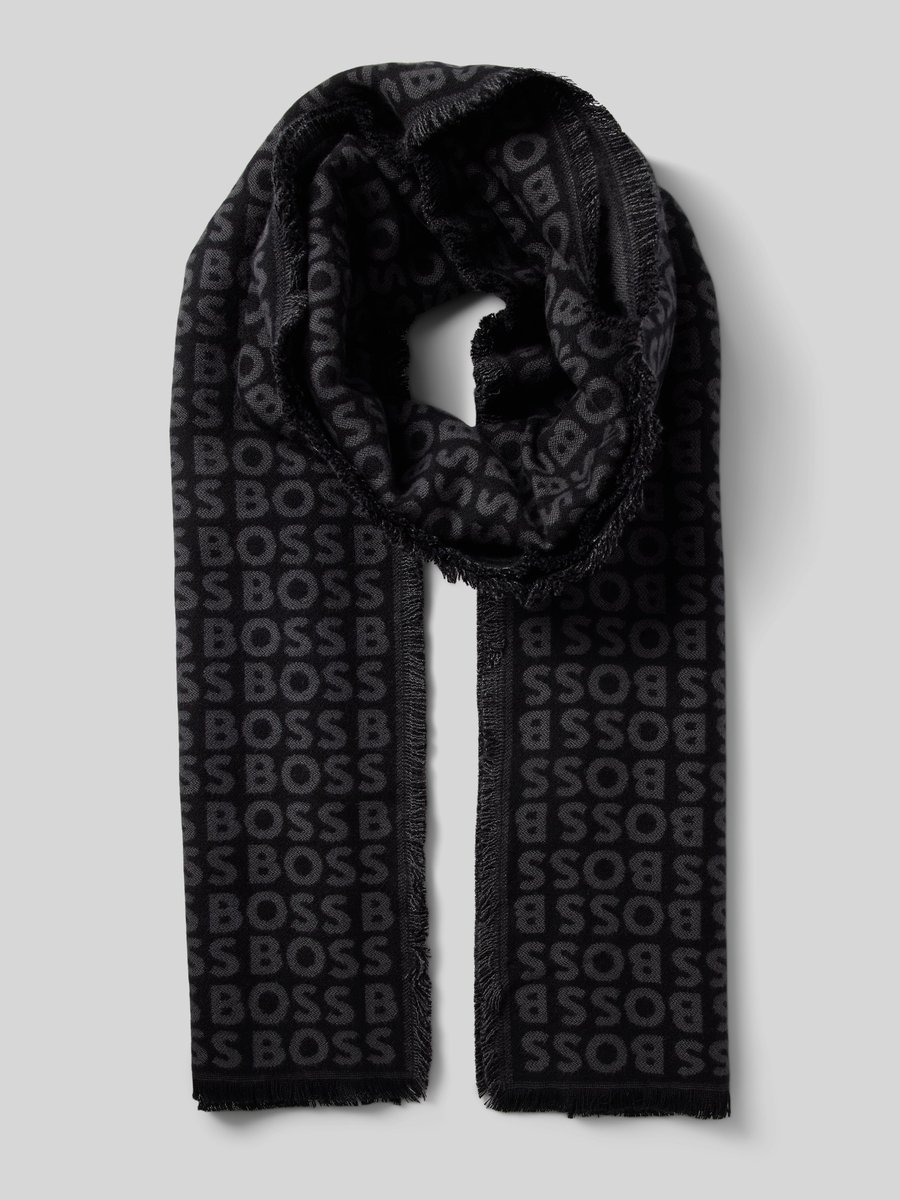 BOSS Tadic sjaal viscose - heren sjaal gewoven - zwart