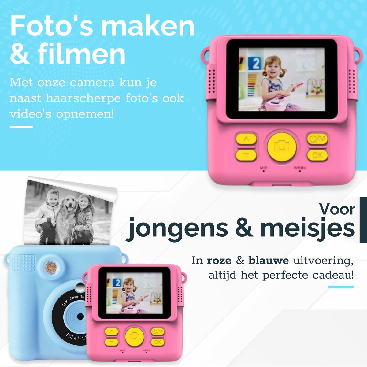 Digitale Instant Kindercamera Montessori speelgoed 10-in-1 Interactieve Speelgoed Camera - Educatief speelgoed met Smartgames - Kinderspeelgoed 4 Jaar tot 10 Jaar. Fototoestel voor Kinderen – Blauw thumbnail 6