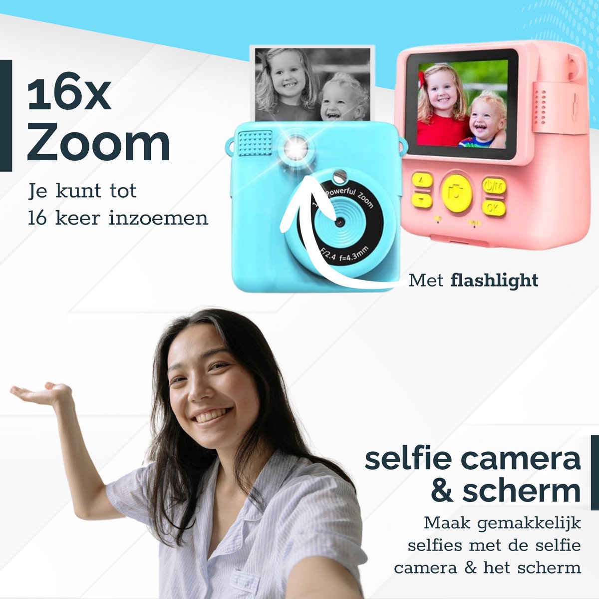 Digitale Instant Kindercamera Montessori speelgoed 10-in-1 Interactieve Speelgoed Camera - Educatief speelgoed met Smartgames - Kinderspeelgoed 4 Jaar tot 10 Jaar. Fototoestel voor Kinderen – Blauw thumbnail 4