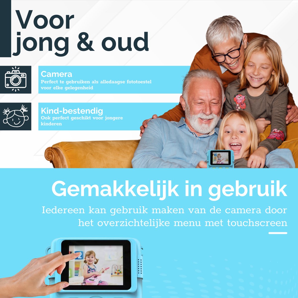 Digitale Instant Kindercamera Montessori speelgoed 10-in-1 Interactieve Speelgoed Camera - Educatief speelgoed met Smartgames - Kinderspeelgoed 4 Jaar tot 10 Jaar. Fototoestel voor Kinderen – Blauw thumbnail 2