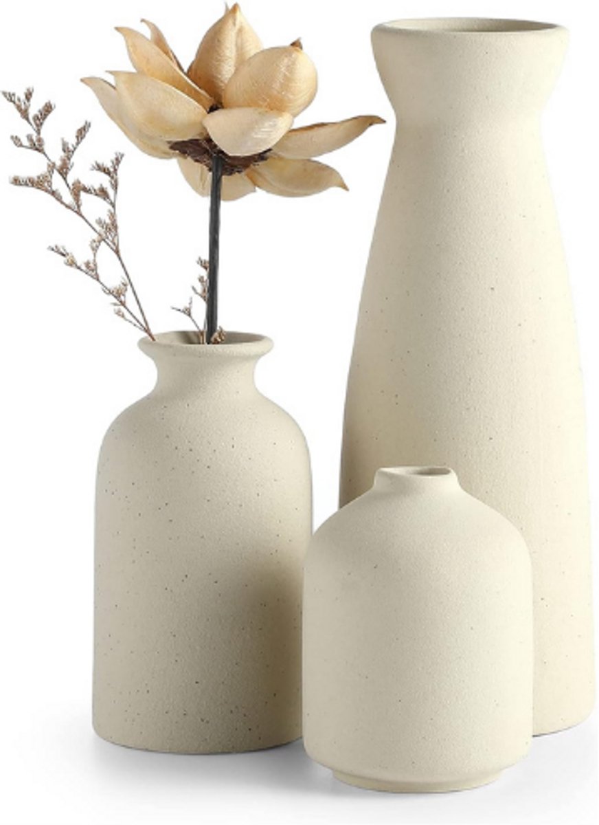 Zwarte Keramische Vazen - Set Van 3 - Moderne Rustieke Bloemenvazen - Decoratieve Vazen Vo