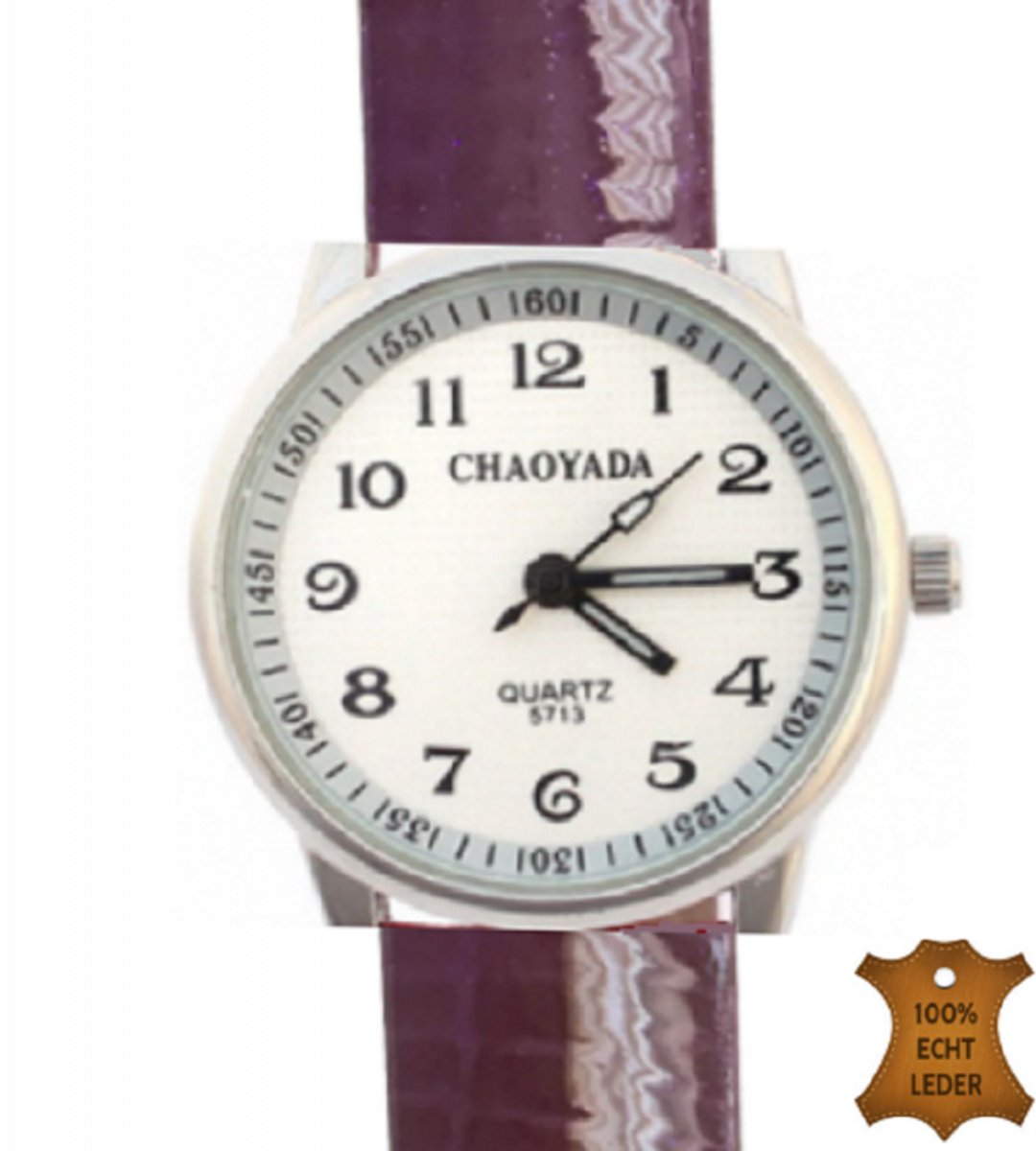 Horloge- 29 mm- Paars Lak Chaoyada genuine leatherbandje - Charme Bijoux