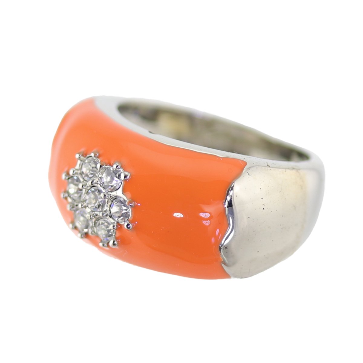 Behave - Ring - rhodium plating - Oranje emaille - Transparante kristalstenen - nikkelvrij - inclusief geschenkzakje