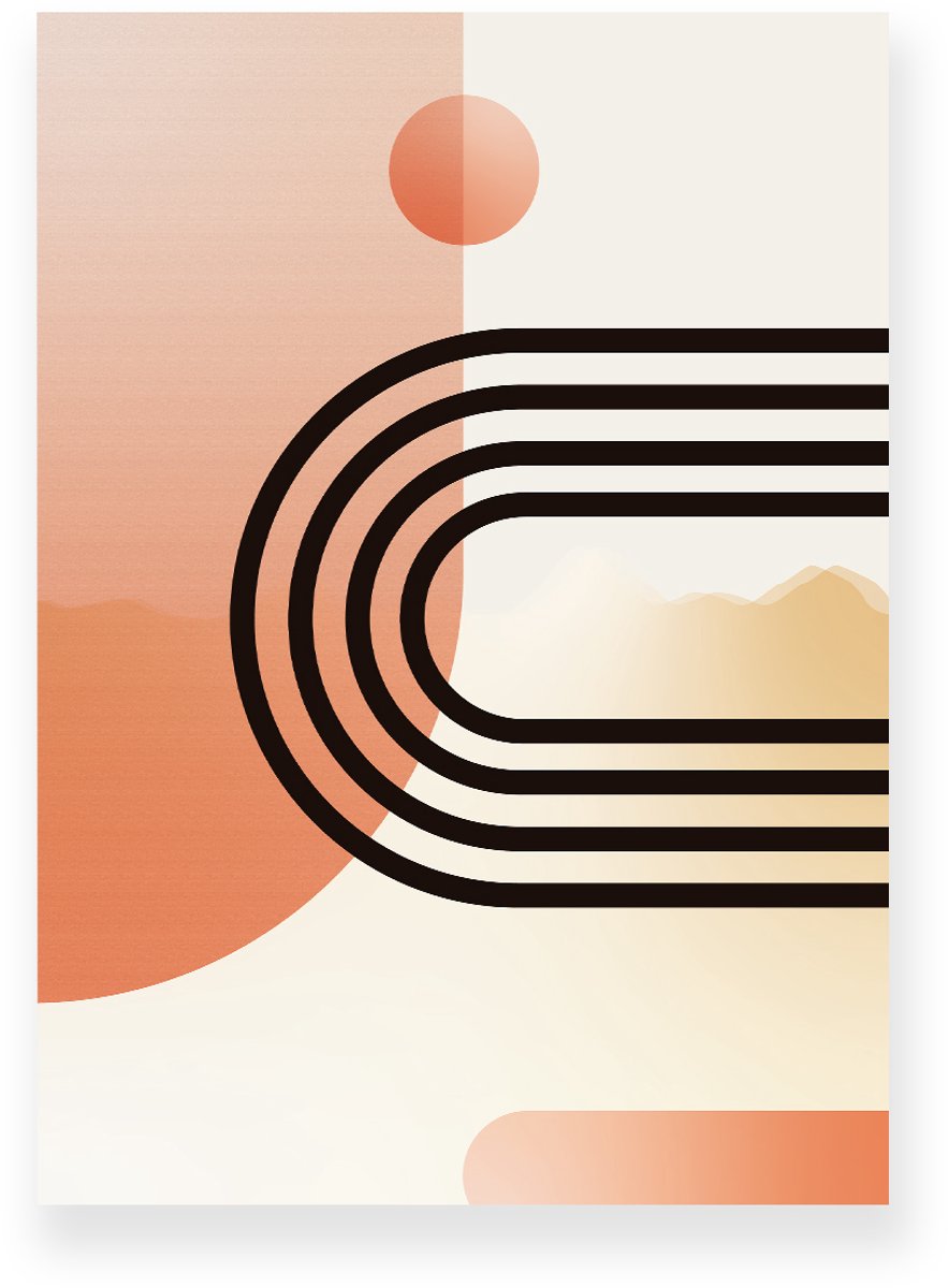 Yisual Poster 50x70 cm - Geometrische Vormen - Bogen - Beige - Terracotta - Abstract - Modern - Muurdecoratie - Wanddecoratie