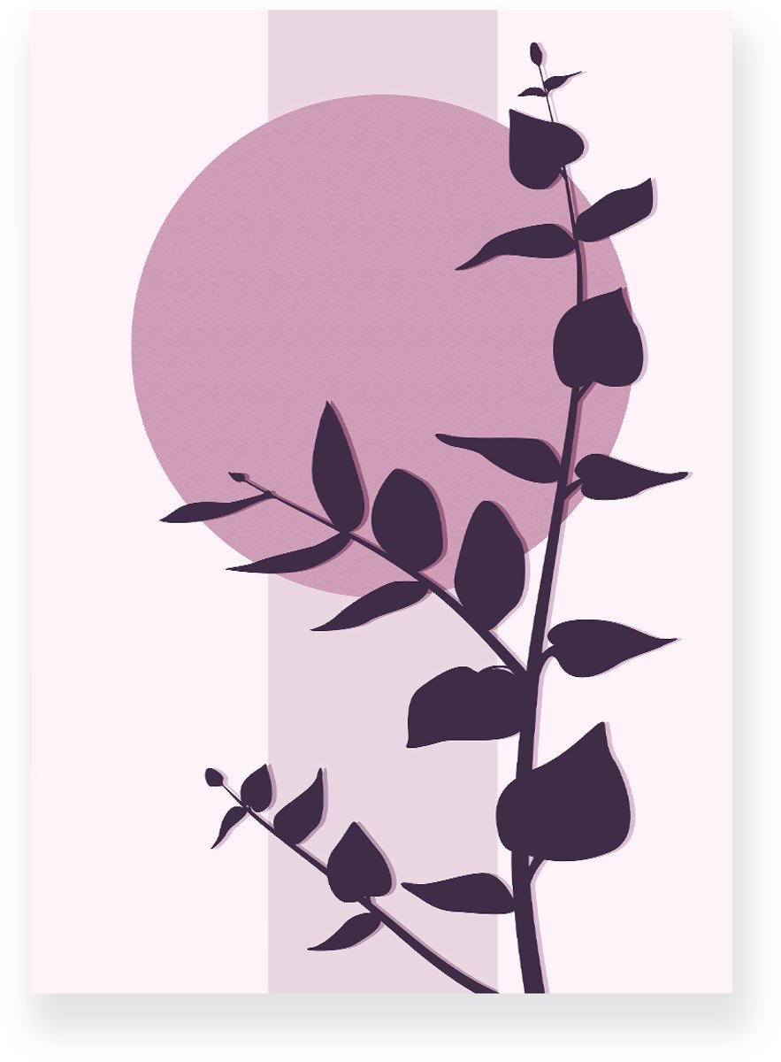 Yisual Poster 50x70 cm - Eucalyptus - Plant - Paars - Lila - Minimalistisch - Japandi Muurdecoratie - Wanddecoratie