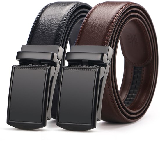 2 pièces - Riem homme - Riem - Réglable - Cadeau homme - raccourcissable - cadeau homme - cuir de vache - noir et marron - Sans trous - 130 cm