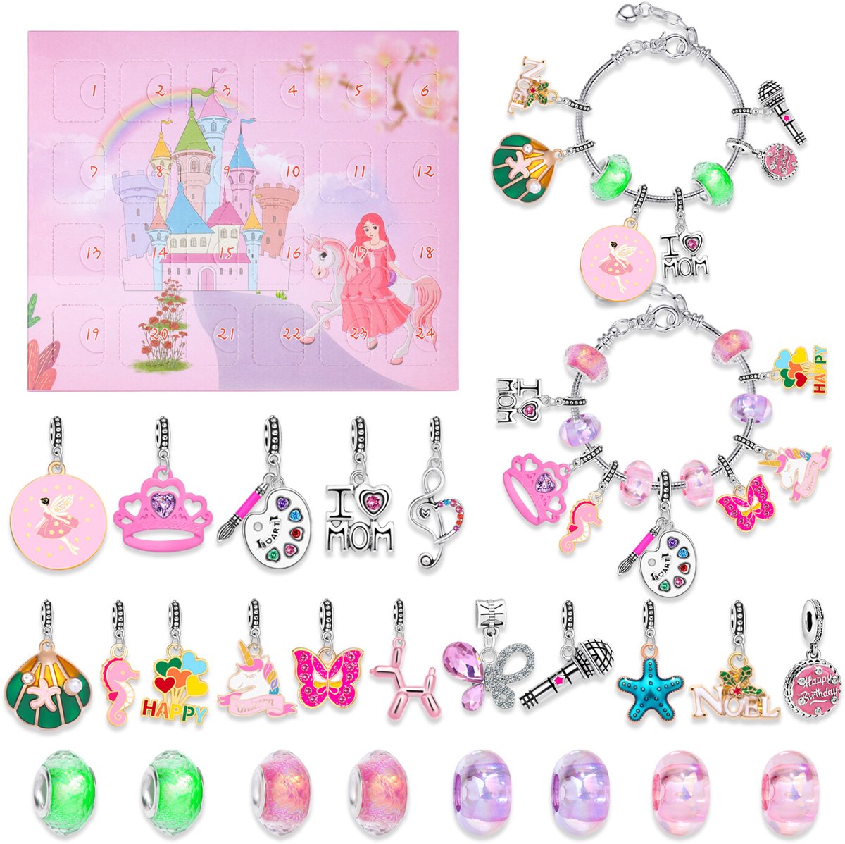 Sieradenset Meisje- met sieradendoosje -DIY sieradendoos -Kettingen armbanden zelf maken - sieraden DIY knutselset voor kinderen - bedelarmbandkit doe-het-zelf kindersieraden, knutselen, kinderspeelgoed(5-9 jaar)-Roze