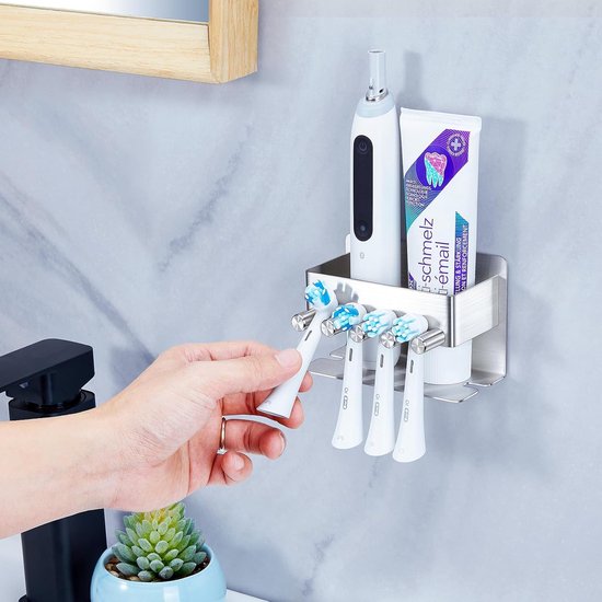 Tandenborstelhouder Wandmontage Elektrische Tandenborstelhouder Self-Stick Tandenborstel Organizer Badkamer Wandmontage Opslagaccessoires (Color : White