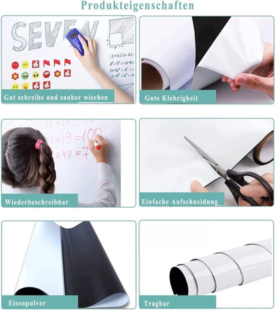 Magnetische Whiteboardfolie, 40 X 80 Cm, Zelfklevend, Afwisbaar Whiteboard, Magnetisch Met Marker En Spons, Doe-het-zelf Magneetbord Voor Gladde Oppervlakken In Scholen Kantoren En Thuis