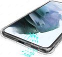 Close-up van een transparant telefoonhoesje met stootranden, met pijlen die luchtcirculatie aanduiden.