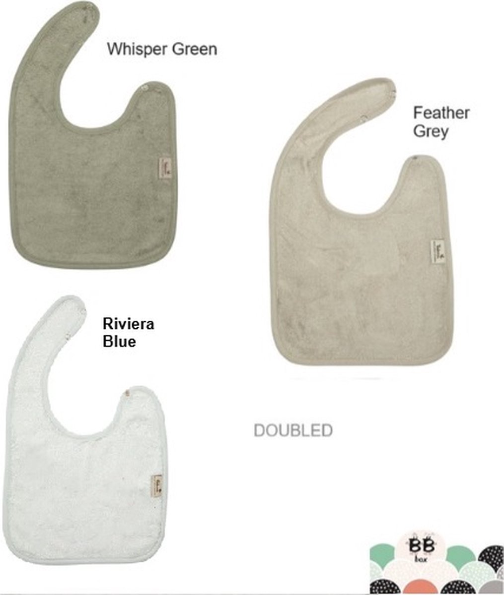 Goedkoopste Timboo Bavetten Doubled set van 3 kleuren Feather Grey, Riviera blue, Whisper Green