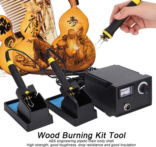 Pyrografie Houtgestookte Kit, Houtbrander Gereedschap Instelbare Temperatuur Elektrische Ijzeren Pen Pyrografiemachine Voor Beginners voor Volwassenen( Europese norm