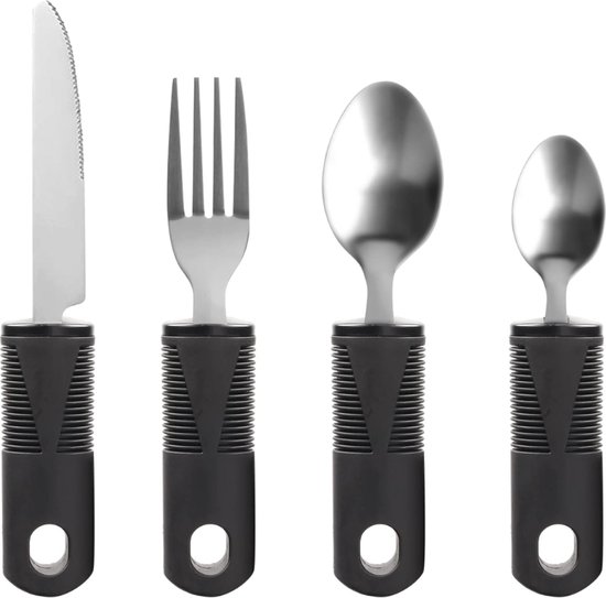 Foto: Voka bestek set verdikt handvat verdikt bestek 5 delig aangepast bestek comfortabele soft grip modern set tril bestek grip bestek zwart