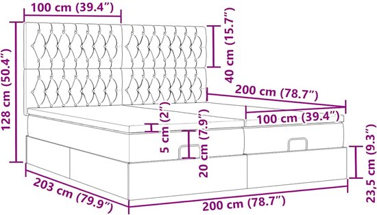 vidaXL Lit ottoman avec matelas et lumières LED, 200 x 200 cm, tissu, gris foncé
