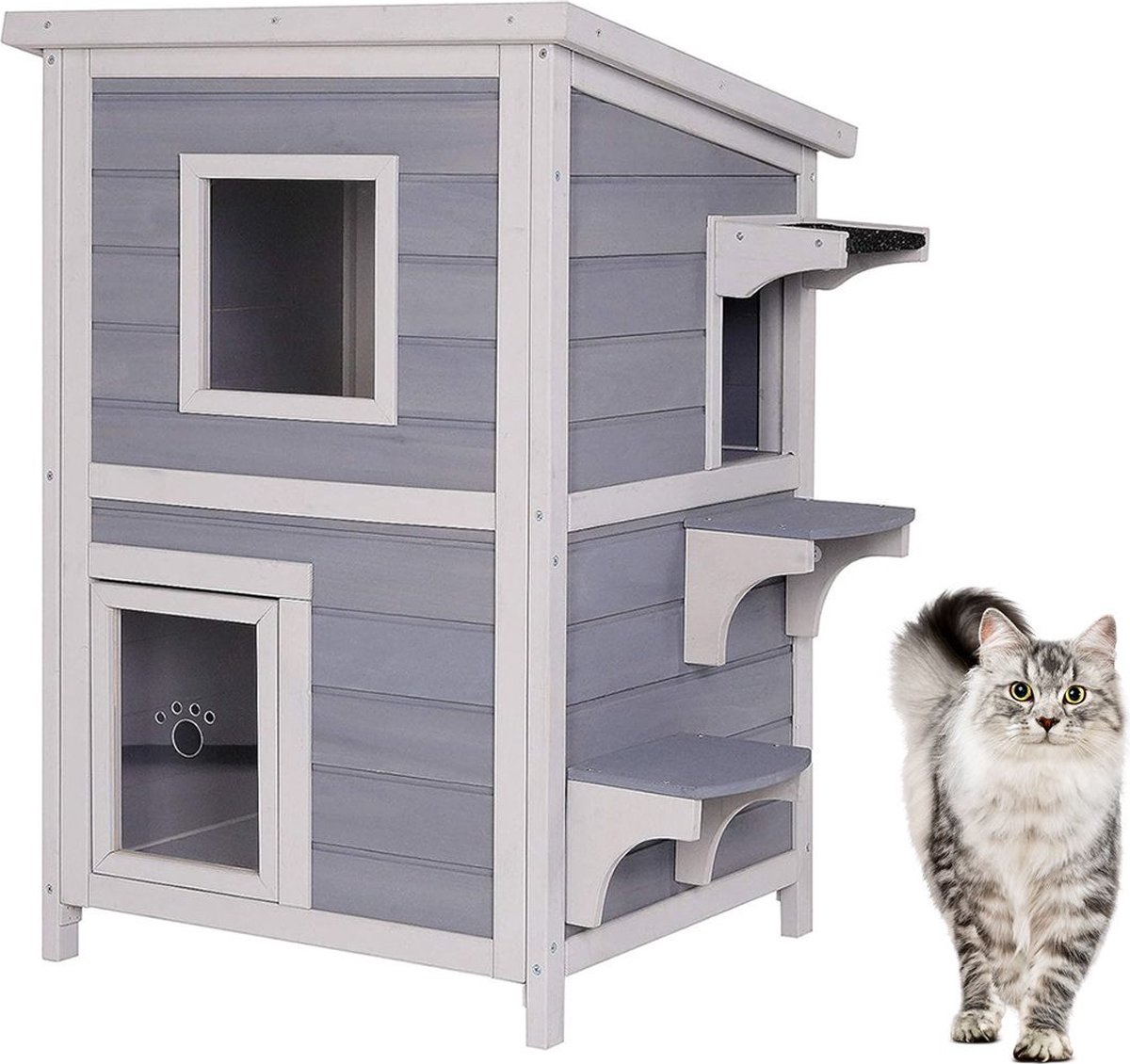VELTRR® Kattenhuis voor buiten - Kattenhok - Kattenbench - Grijs