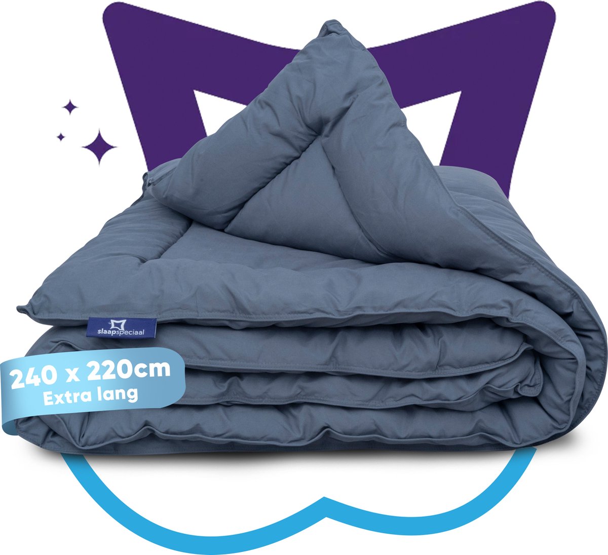 Slaapspeciaal eazydekbed 240x220 cm - Grijs - Dekbed Zonder Overtrek, Extra Lang, Luxe Gelvezels, Anti-Allergisch & Perfect Voor Elk Seizoen