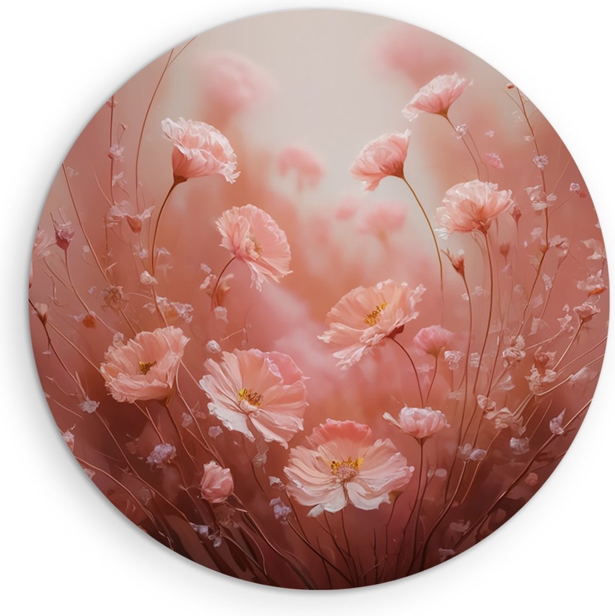 Saammp Muurcirkel Hout - Roze bloemen - Abstract - Ø 50 - Wandcirkel - Wanddecoratie Cirkel - Muurdecoratie Woonkamer - Kantoor Decoratie