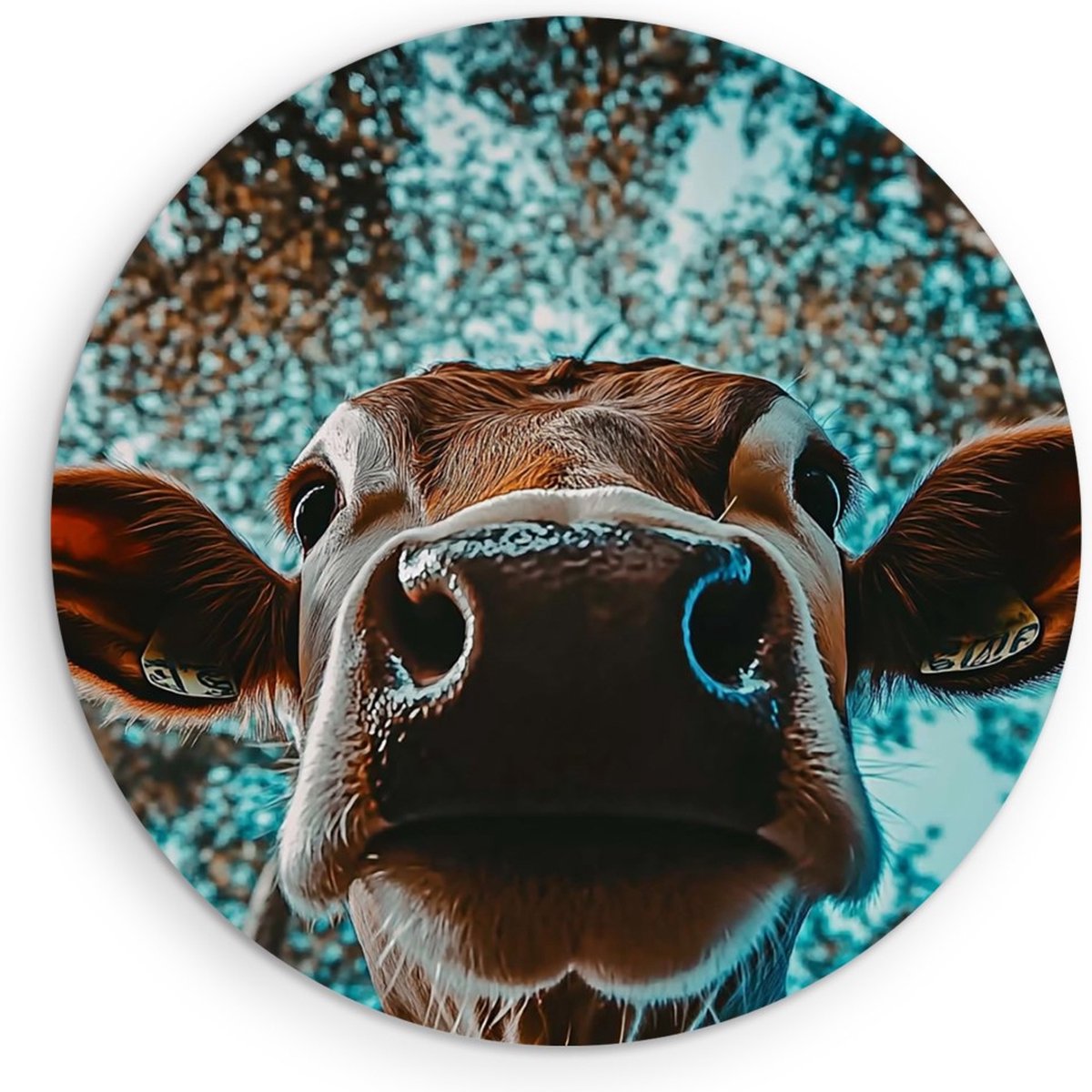 Saammp Forex Muurcirkel - Portret - Koe - Natuur - Dieren - Ø 60 - Wandcirkel - Wanddecoratie Cirkel - Muurdecoratie Woonkamer - Slaapkamer decoratie - Rond Schilderij