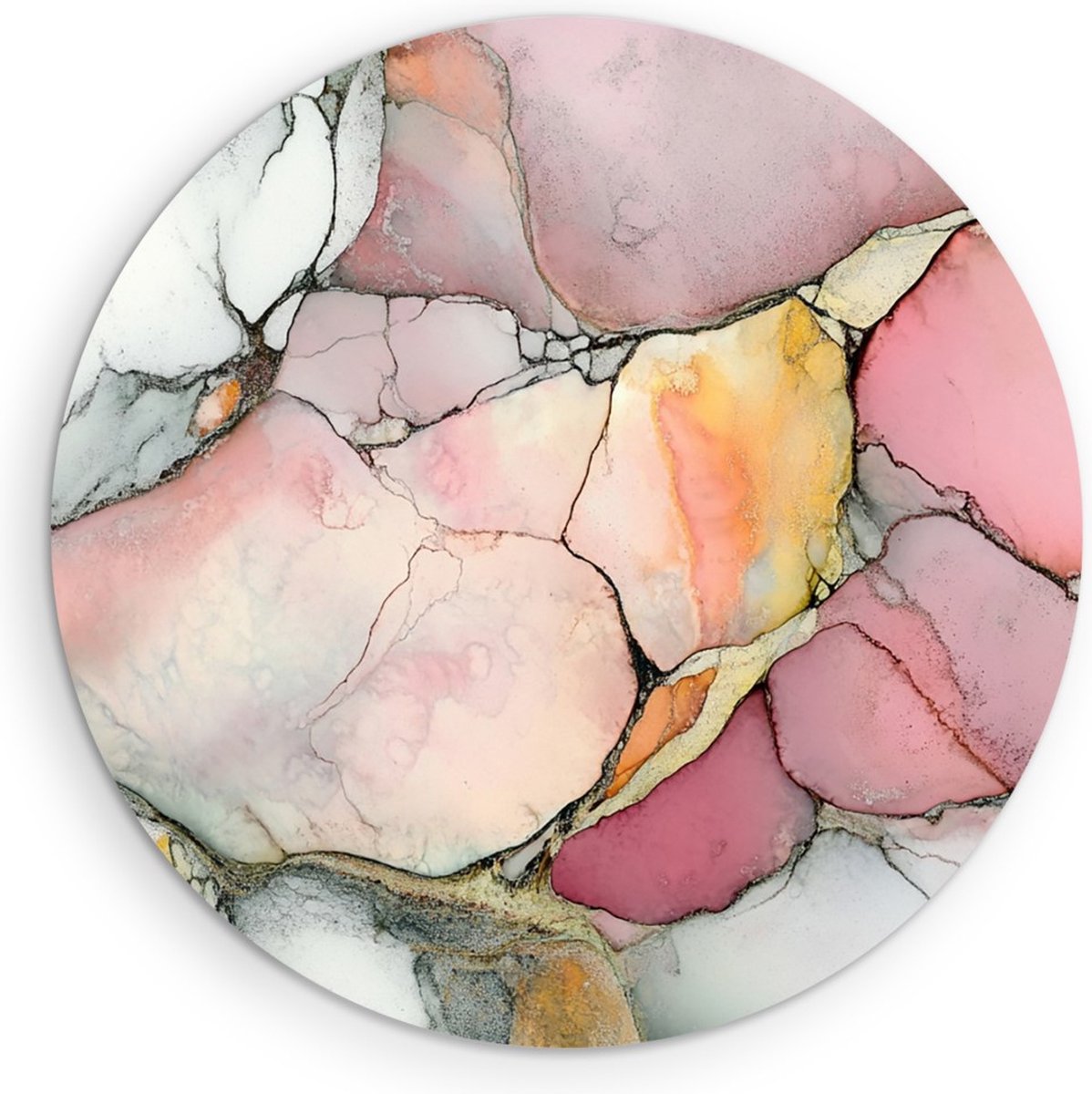 Saammp Forex Muurcirkel - Marmer - Kunst - Roze - Abstracte Wanddecoratie Cirkel- Ø 70 - Wandcirkel - Wanddecoratie Cirkel - Muurdecoratie Woonkamer - Kantoor Decoratie