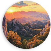 Saammp Cercle Mural Bois - Nature - Sommets de montagnes avec arbres - paysage - Ø 70 - Cercle Mural - Cercle de Décoration murale - Décoration murale Salon - Décoration Chambre - Tableau Rond