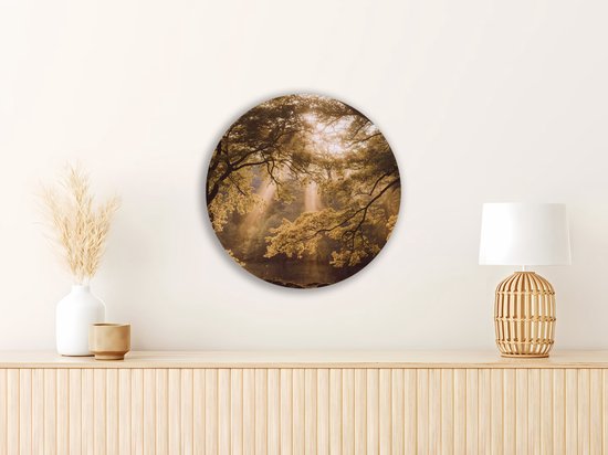 Saammp Wall Circle Bois - Incidence lumineuse - Arbres - Paysage - Nature - Ø 70 - Cercle mural - Décoration murale Cercle - Décoration murale Salon - Décoration chambre - Peinture ronde