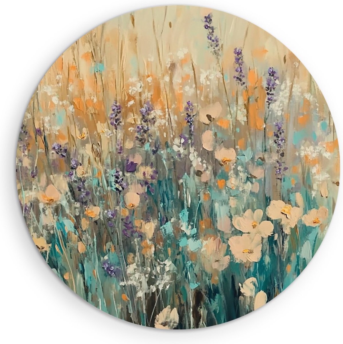 Saammp Forex Muurcirkel - Kleurrijk Bloemenveld Schilderij - Abstract - Ø 80 - Wandcirkel - Wanddecoratie Cirkel - Modern Interieur - Woonkamer Decoratie