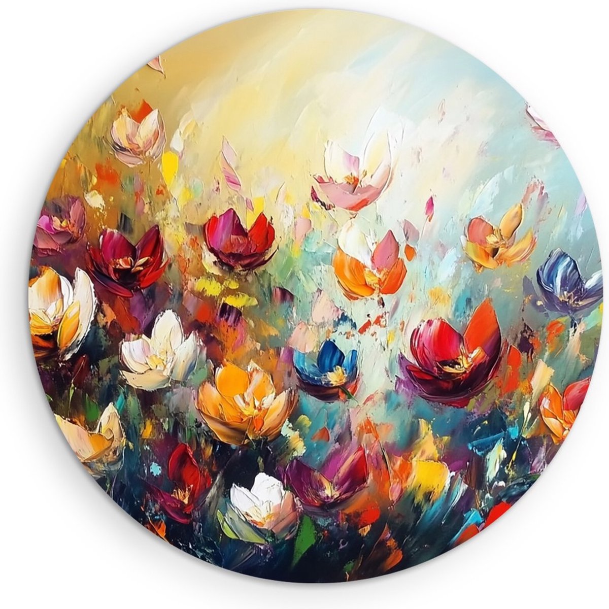 Saammp Forex Muurcirkel - Kleurrijke Bloemen Kunstwerk - Natuur - Abstract - Ø 40 - Wandcirkel - Wanddecoratie Cirkel - Muurdecoratie Woonkamer - Woonkamer Decoratie