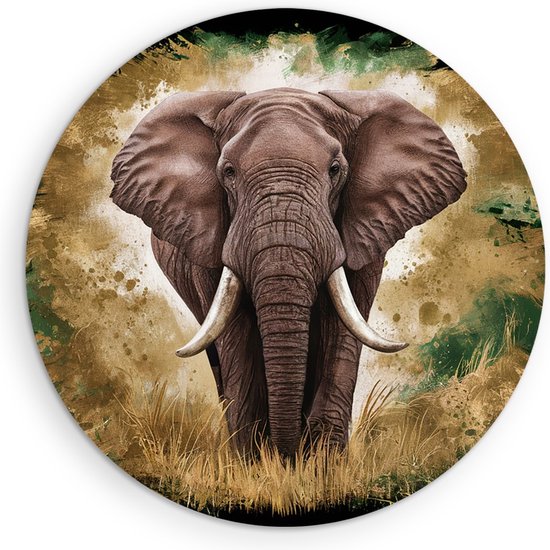 Saammp Muurcirkel Hout - Olifant - Abstract - Portret - Dieren - Ø 60 - Wandcirkel - Wanddecoratie Cirkel - muurdecoratie Woonkamer - Slaapkamer decoratie - Rond Schilderij