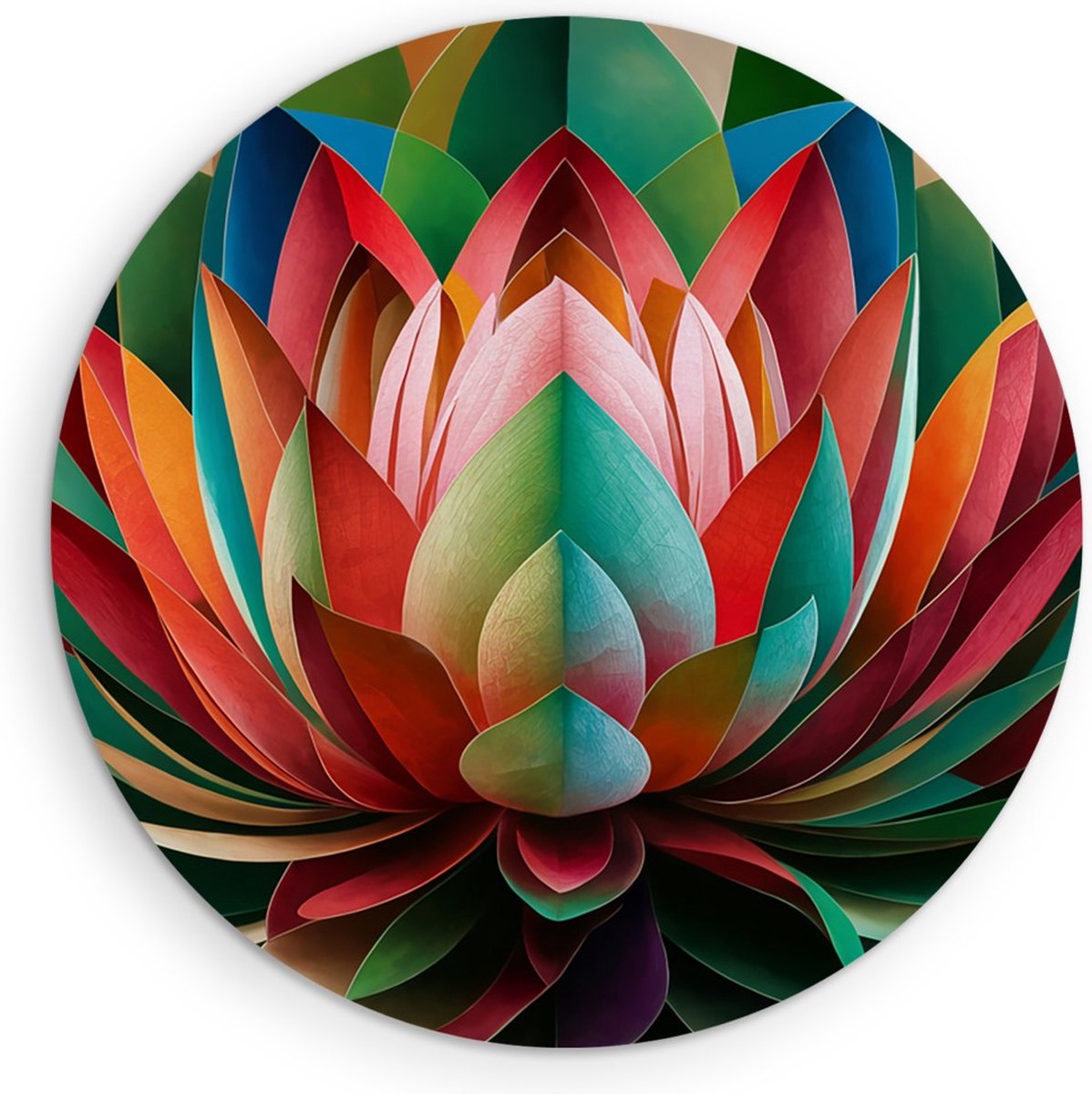 Saammp Forex Muurcirkel - Kleurrijke Bloem Abstractie - Lotus Design - Ø 50 - Wandcirkel - Wanddecoratie Cirkel - Muurdecoratie Woonkamer - Kantoor Decoratie