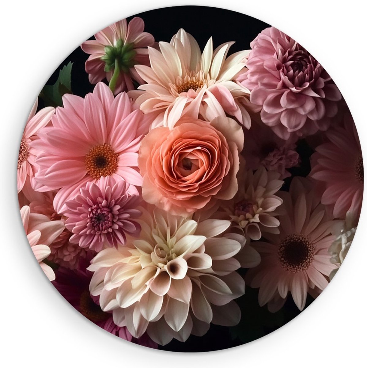 Saammp Forex Muurcirkel - Kleurrijke bloemen portret - Natuur - Abstract - Ø 50 - Wandcirkel - Wanddecoratie Cirkel - Muurdecoratie Woonkamer - Kantoor Decoratie