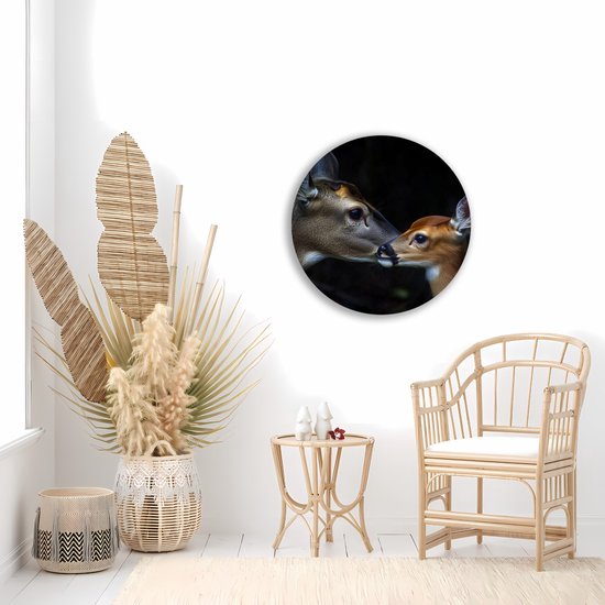 Saammp Muurcirkel Hout - Herten familie - Natuur - Dieren - Ø 70 - Wandcirkel - Wanddecoratie Cirkel - Muurdecoratie Woonkamer - Slaapkamer decoratie - Rond Schilderij