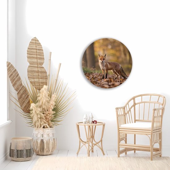 Saammp Muurcirkel Hout - Vos in het bos - Natuur - Dieren - Ø 60 - Wandcirkel - Wanddecoratie Cirkel - Muurdecoratie Woonkamer - Slaapkamer decoratie - Rond Schilderij