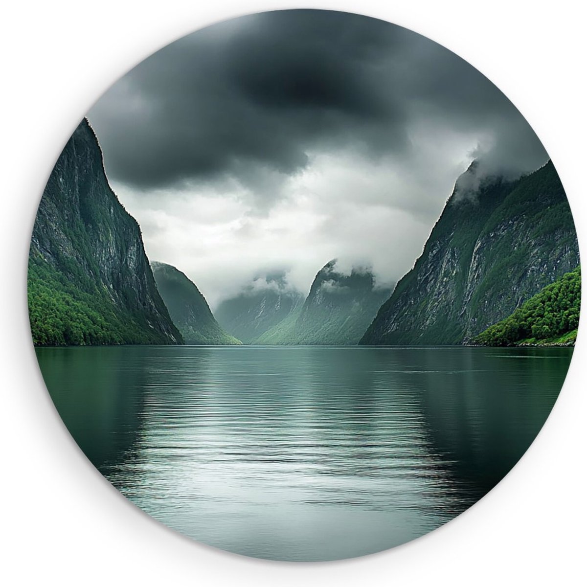 Saammp Muurcirkel Hout - Fjorden - Landschap - Natuur - Ø 50 - Wandcirkel - Wanddecoratie Cirkel - Muurdecoratie Woonkamer - Slaapkamer decoratie - Rond Schilderij