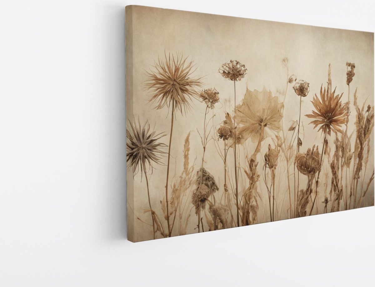 Saammp Canvas Schilderij - Vintage - Bloemen - Abstract - 120x80 - Foto op canvas - Wanddecoratie - Muurdecoratie Woonkamer - Kantoor Decoratie Multicolor