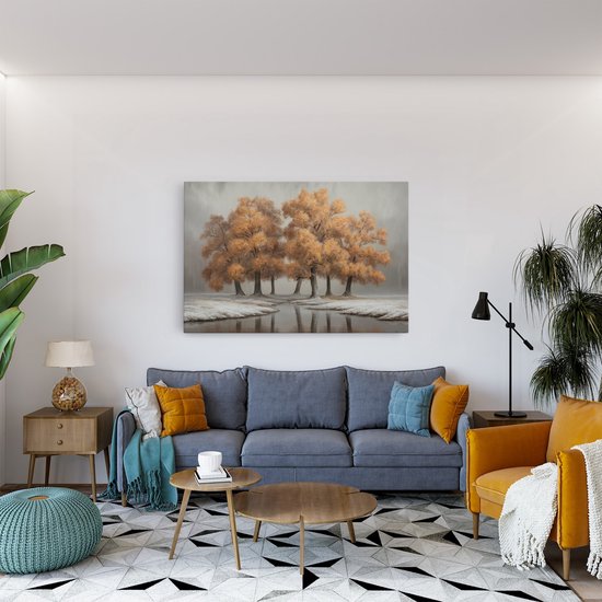 Saammp Canvas Schilderij - Oranje bomen - Natuur - Wit Landschap - Abstract - 30x20 - Foto op canvas - Wanddecoratie - Muurdecoratie Woonkamer - Slaapkamer decoratie - Canvas Print